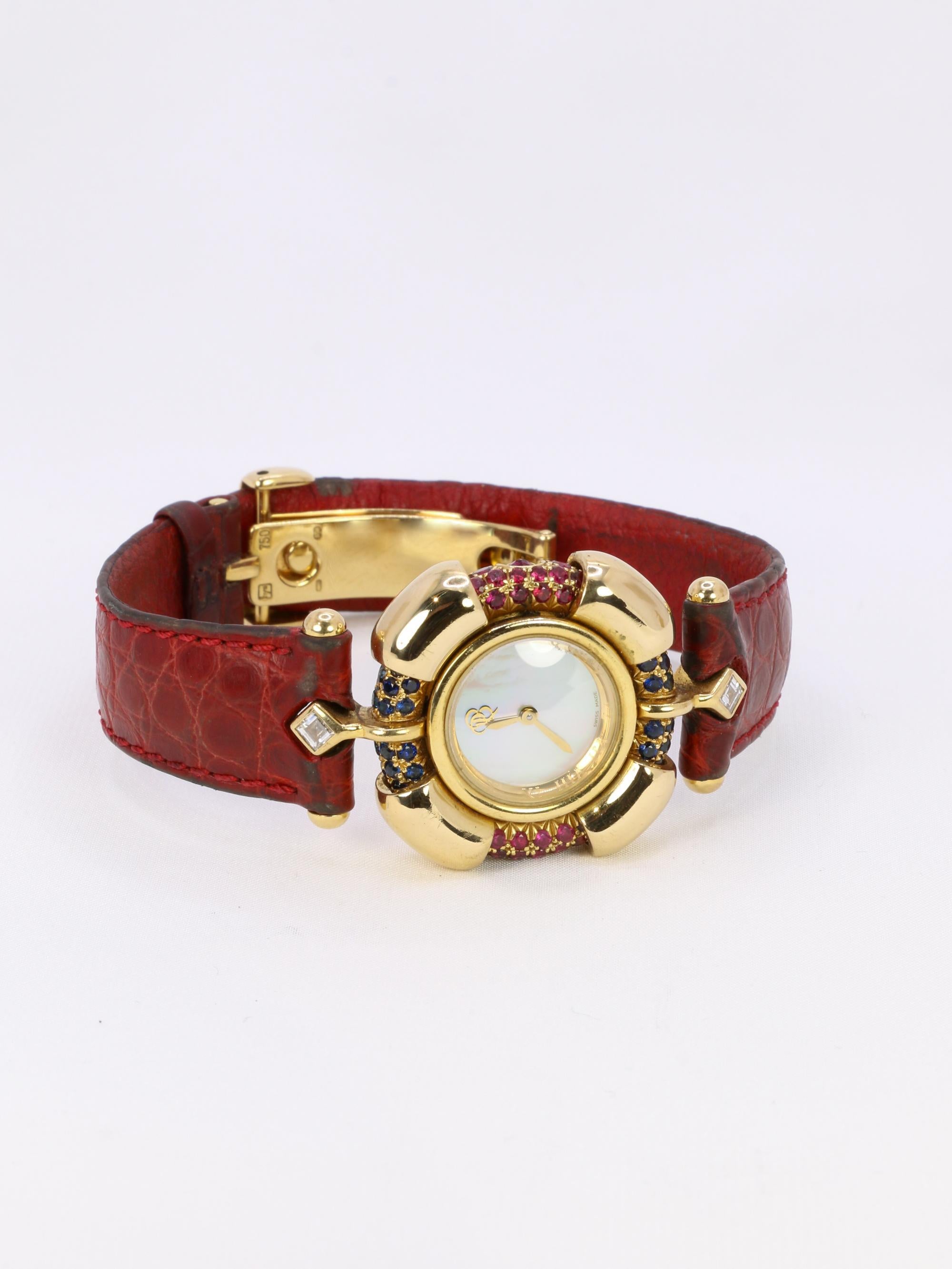 RENE BOIVIN Chrysalide Watch in Yellow Gold with Rubies, Sapphires, and Diamonds 5