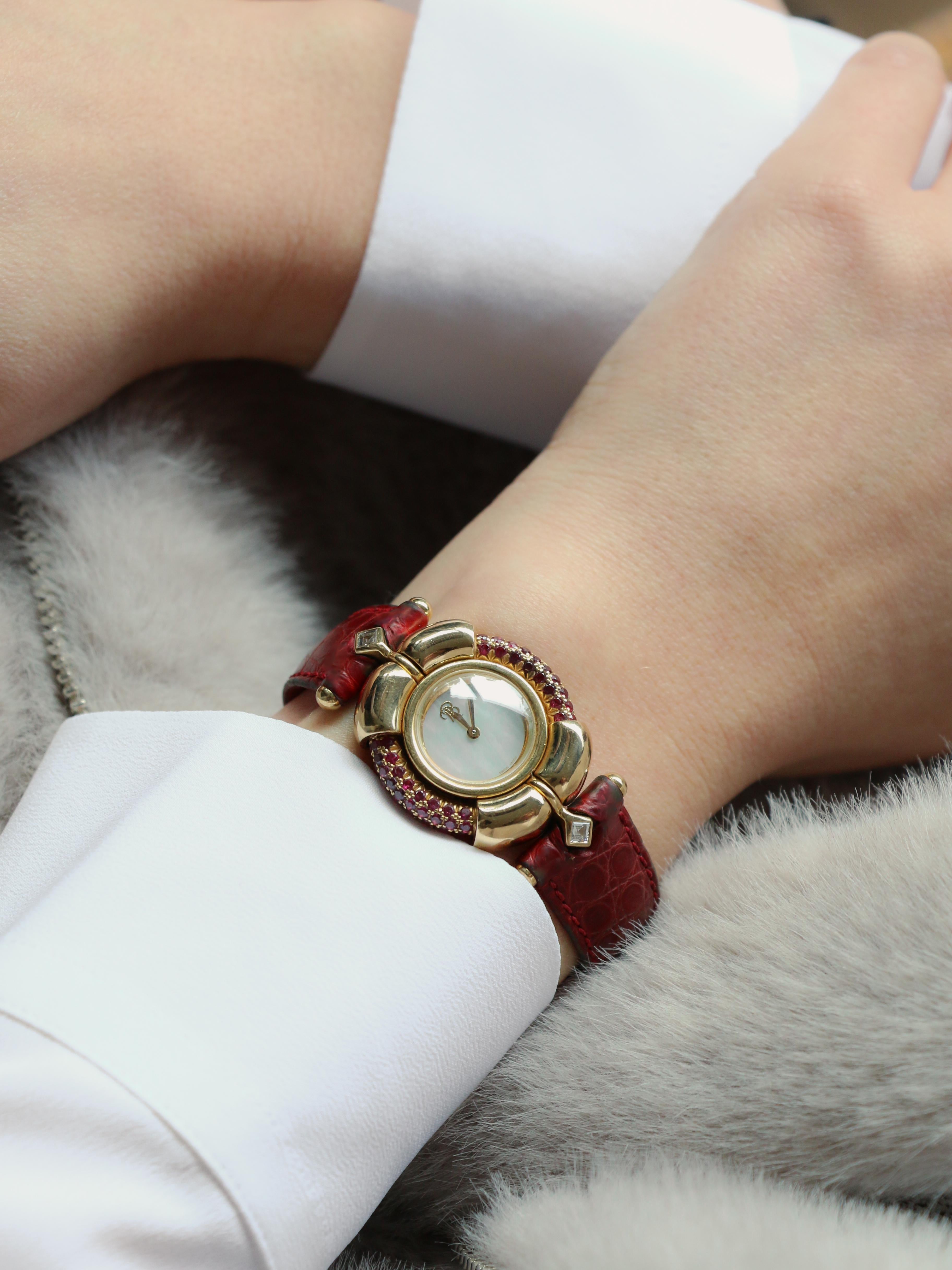 RENE BOIVIN Chrysalide Watch in Yellow Gold with Rubies, Sapphires, and Diamonds 8
