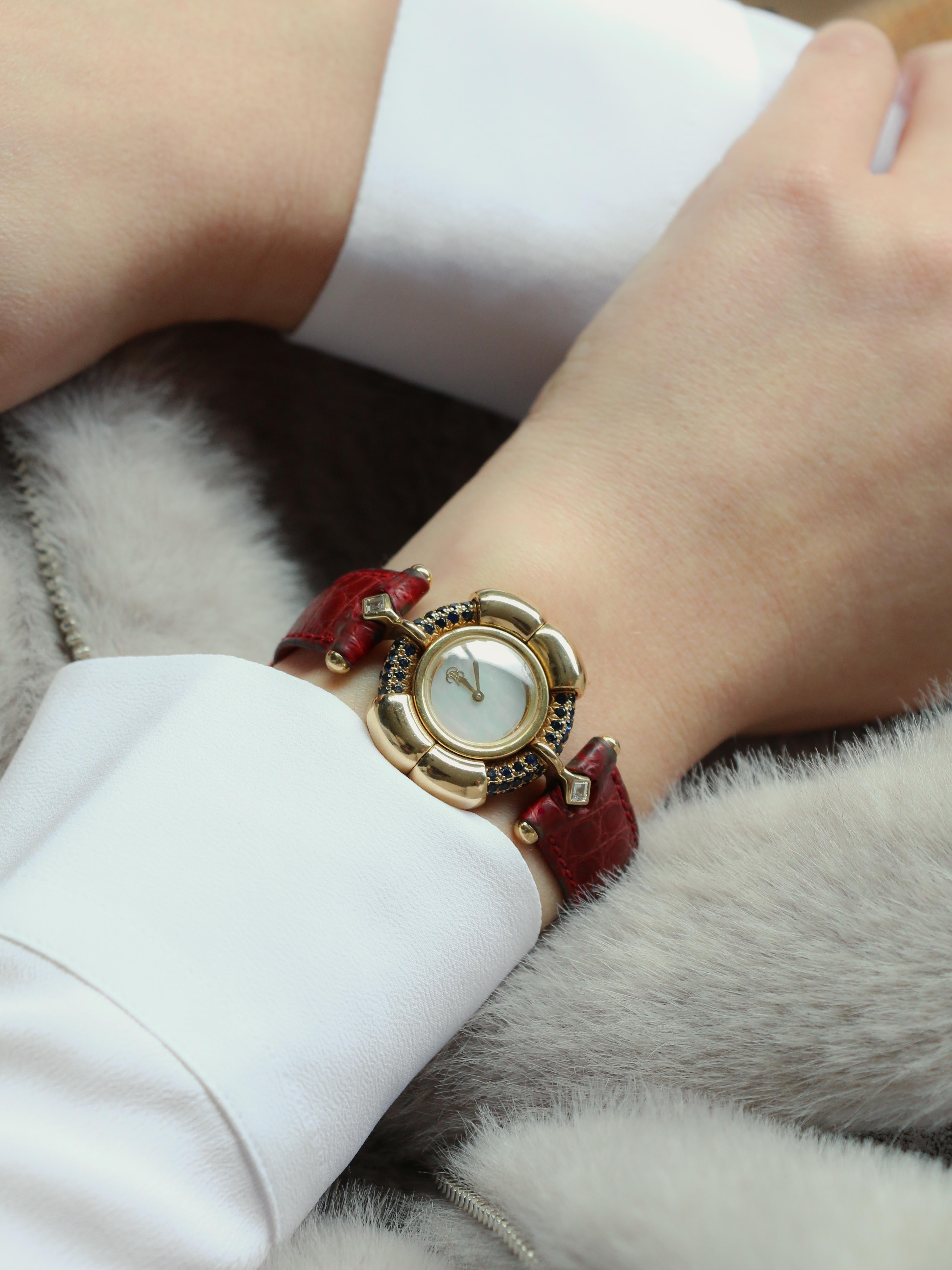 RENE BOIVIN Chrysalide Watch in Yellow Gold with Rubies, Sapphires, and Diamonds 9