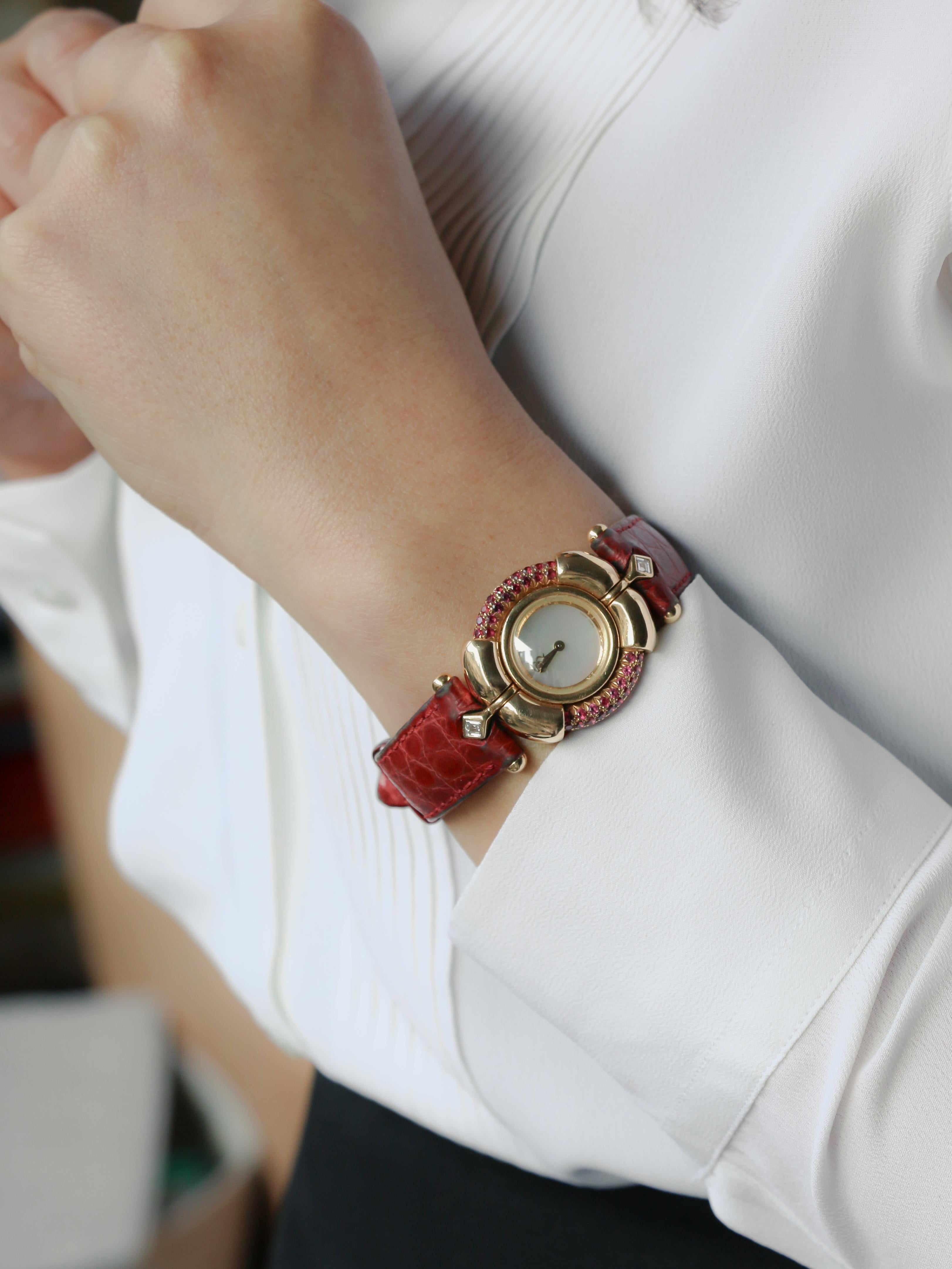 RENE BOIVIN Chrysalide Watch in Yellow Gold with Rubies, Sapphires, and Diamonds 10