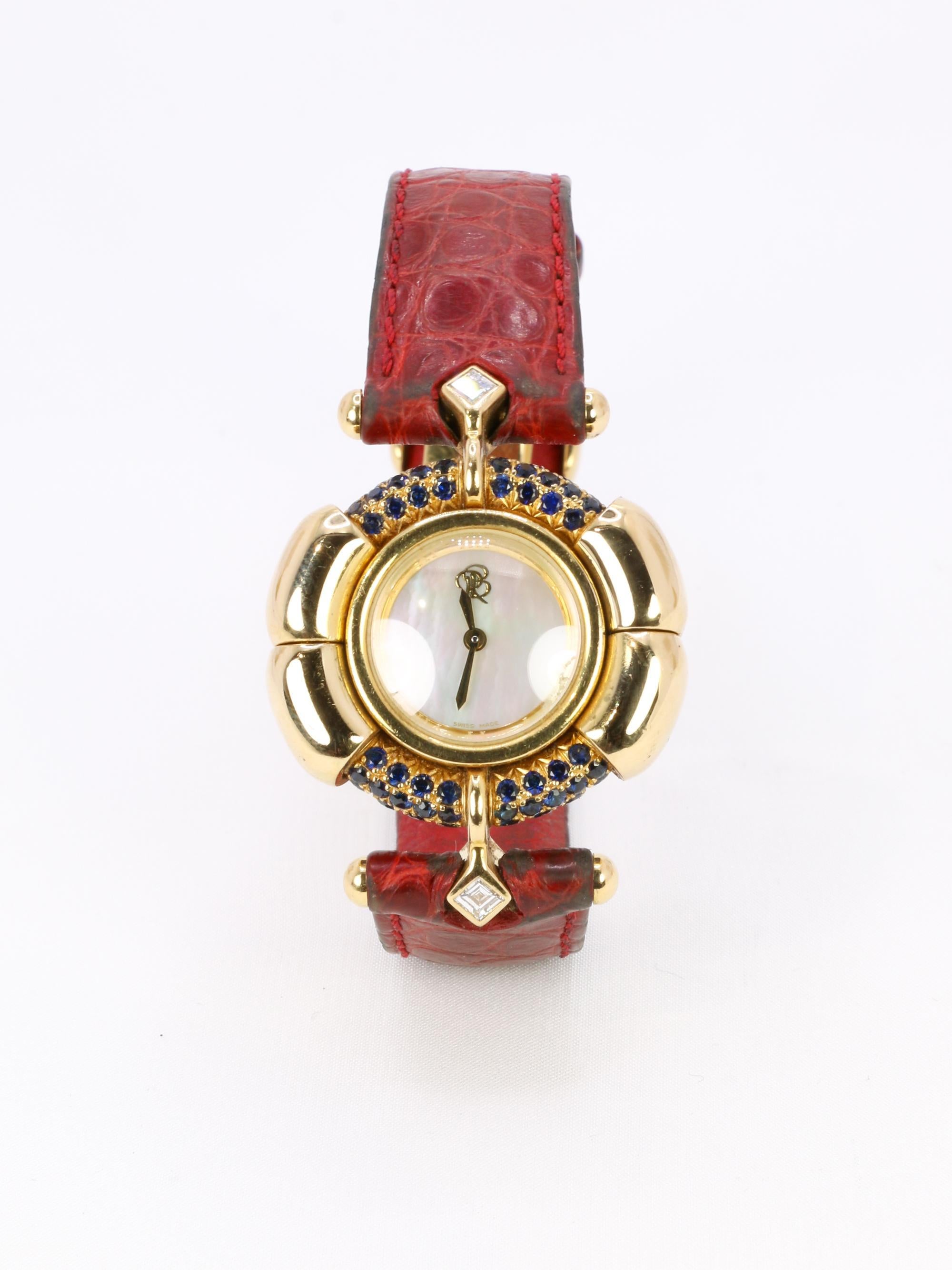 RENE BOIVIN Chrysalide Watch in Yellow Gold with Rubies, Sapphires, and Diamonds In Good Condition In PARIS, FR