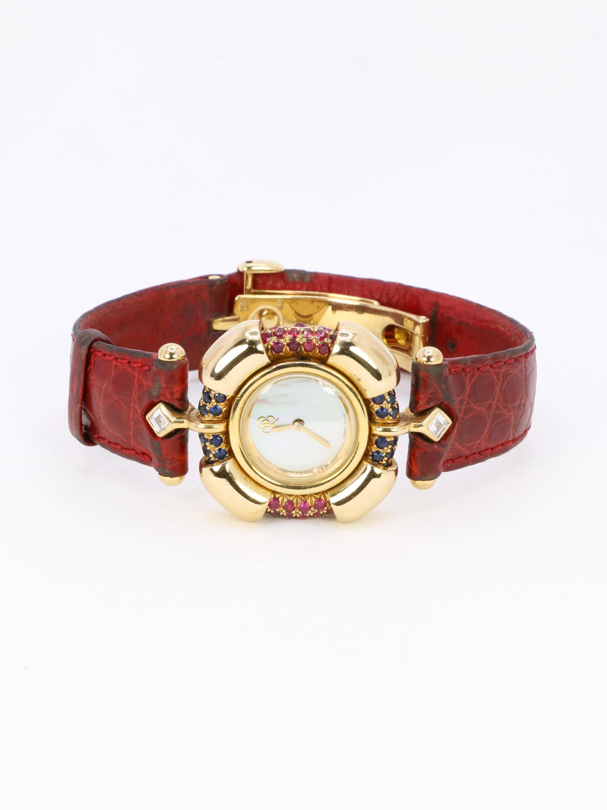 Women's RENE BOIVIN Chrysalide Watch in Yellow Gold with Rubies, Sapphires, and Diamonds