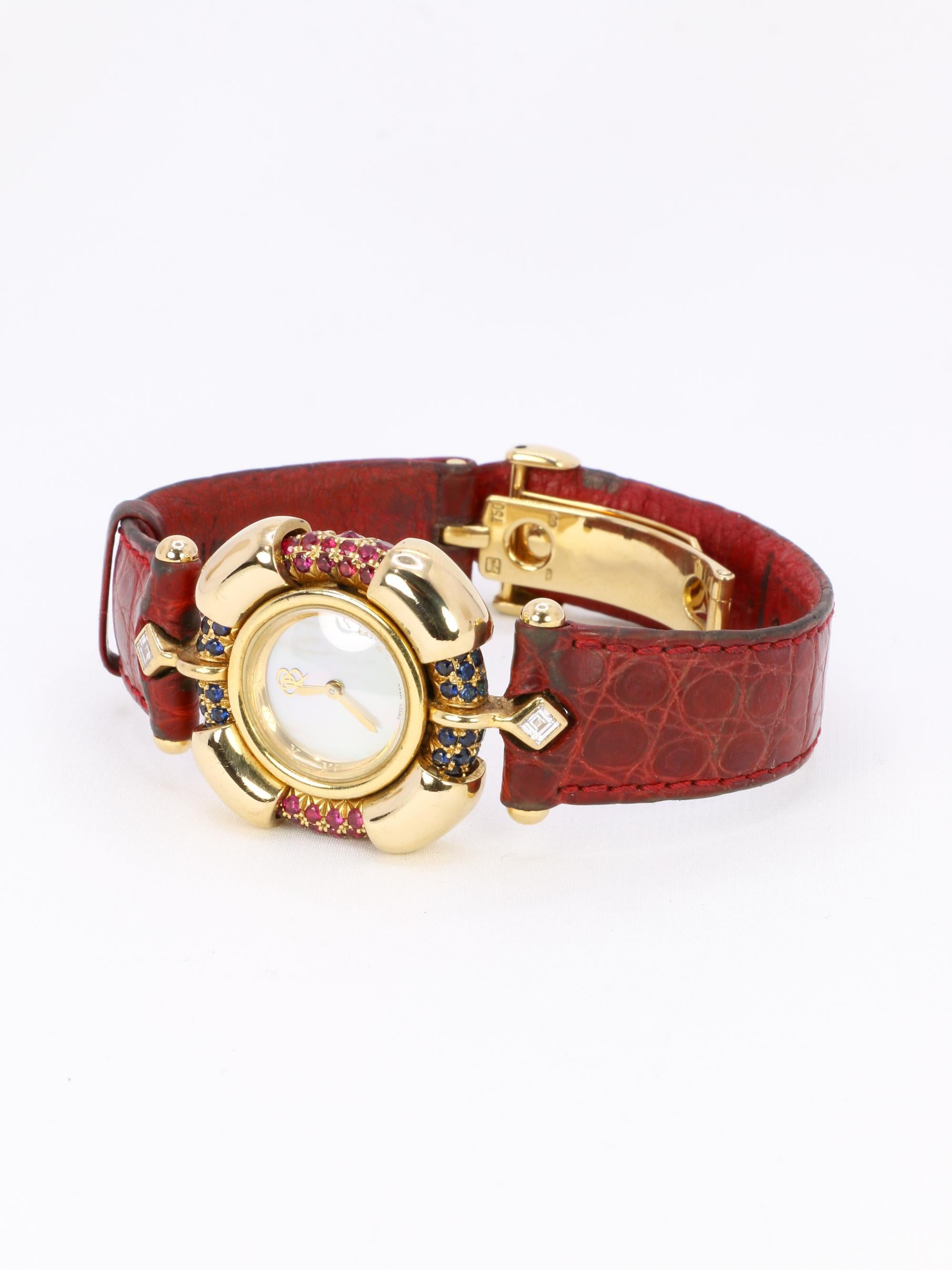 RENE BOIVIN Chrysalide Watch in Yellow Gold with Rubies, Sapphires, and Diamonds 1