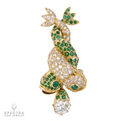 Rene Boivin Diamond Emerald 'Two Dolphins' Brooch, circa 1955