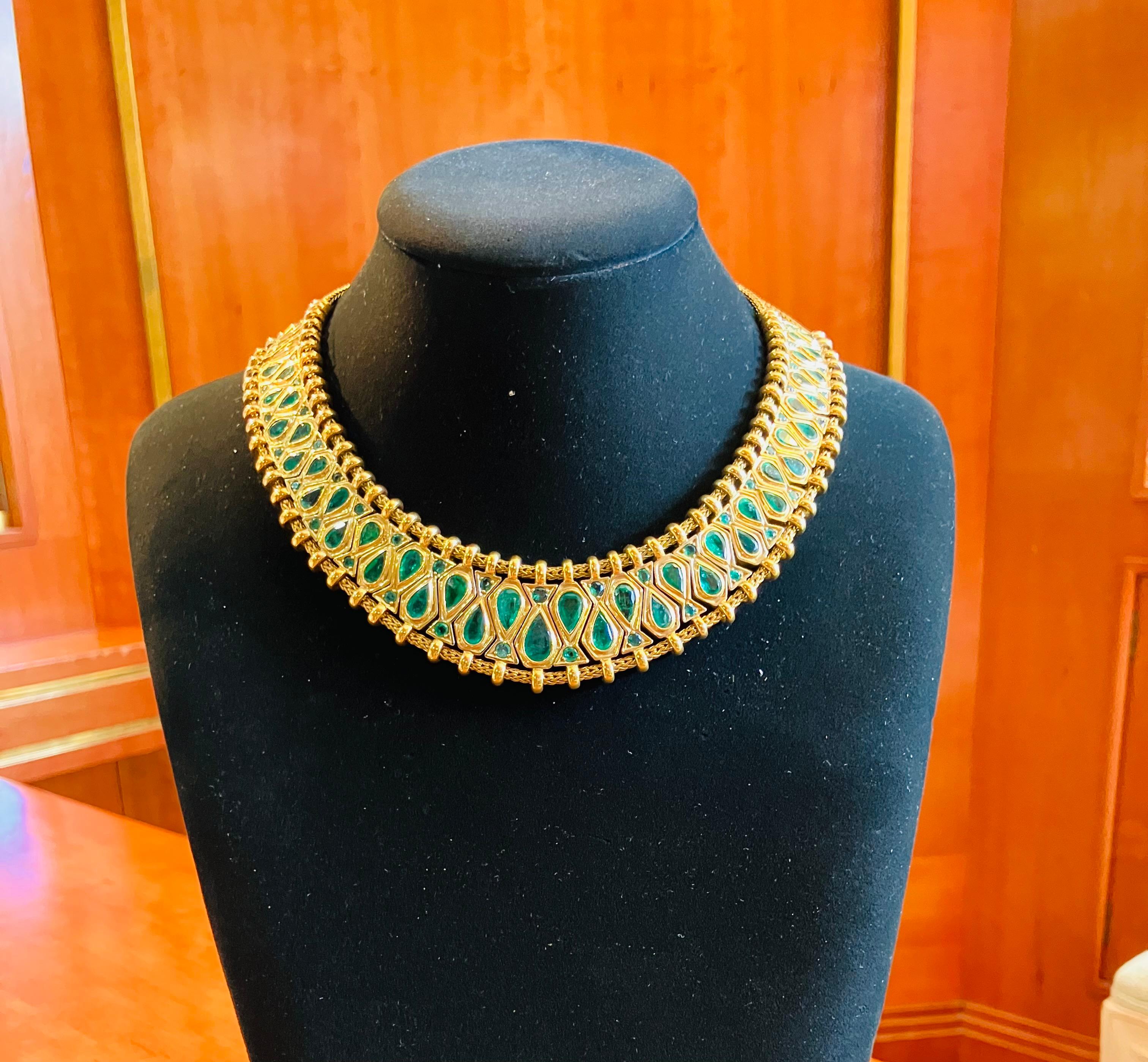 Women's or Men's René Boivin Emerald and Gold Necklace  For Sale