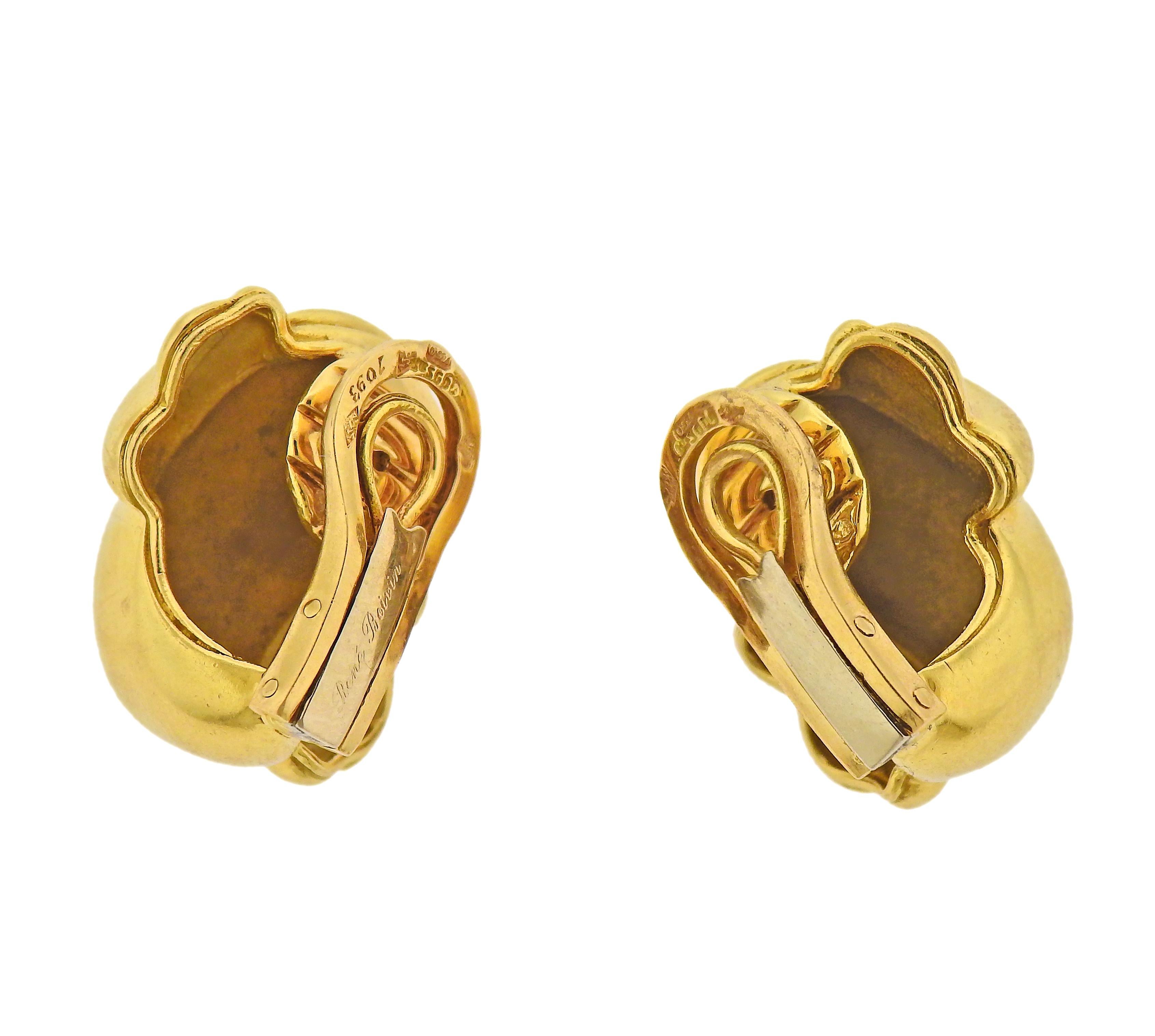 Pair of 18k yellow gold earrings by Rene Boivin.  Earrings measure 21mm x 22mm. Makes Rene Boivin, 650, French marks and 1093. Weight - 20.3 grams.