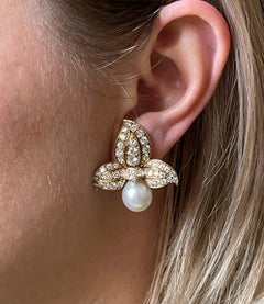 Rene Boivin French South Sea Pearl Diamond Gold Cocktail Earrings