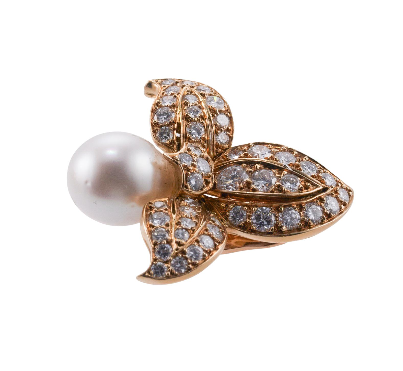 Women's Rene Boivin French South Sea Pearl Diamond Gold Cocktail Earrings For Sale
