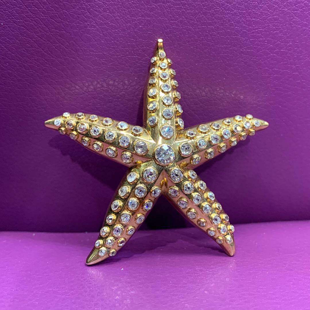 Rene Boivin Iconic Diamond Gold Starfish Brooch In Excellent Condition For Sale In New York, NY
