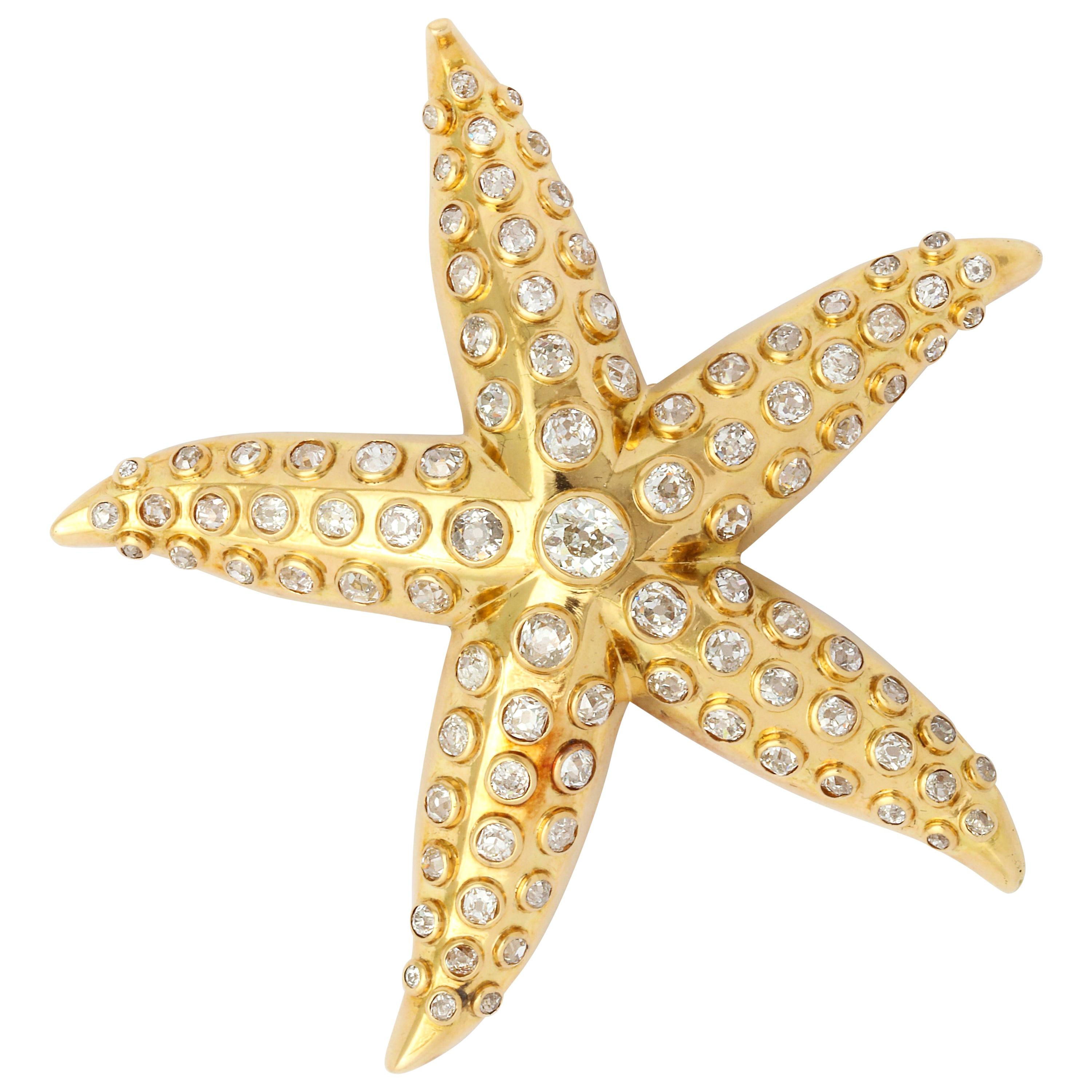Rene Boivin Iconic Diamond Gold Starfish Brooch For Sale