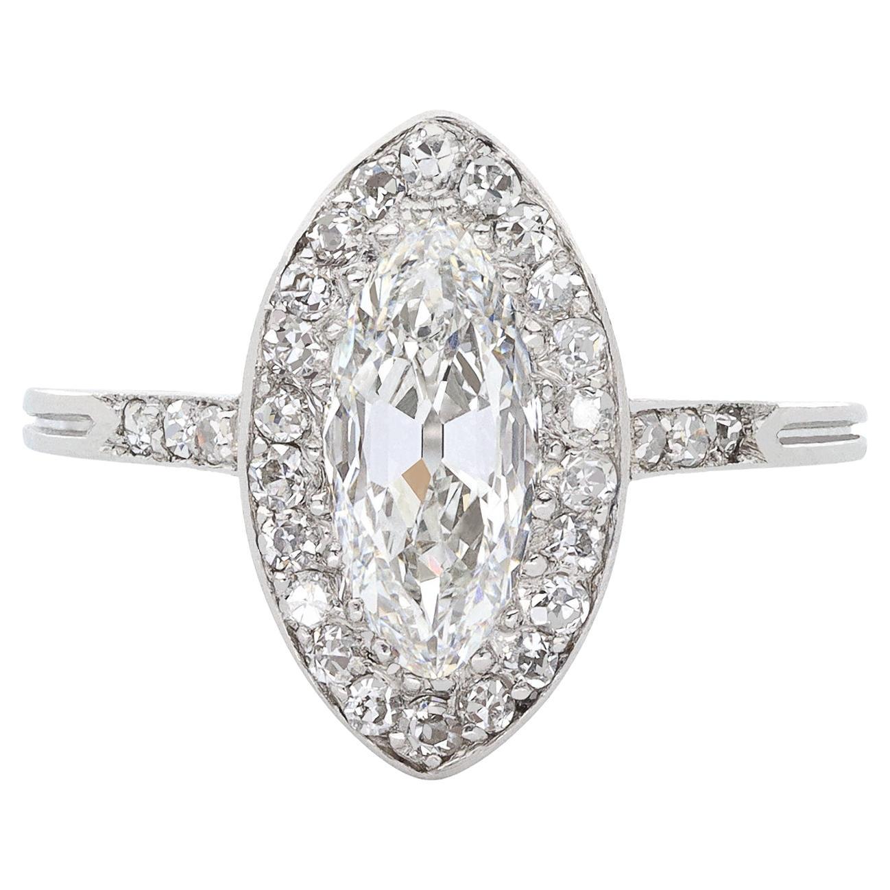 René Boivin marquise diamond coronet cluster ring, French, circa 1920. For Sale