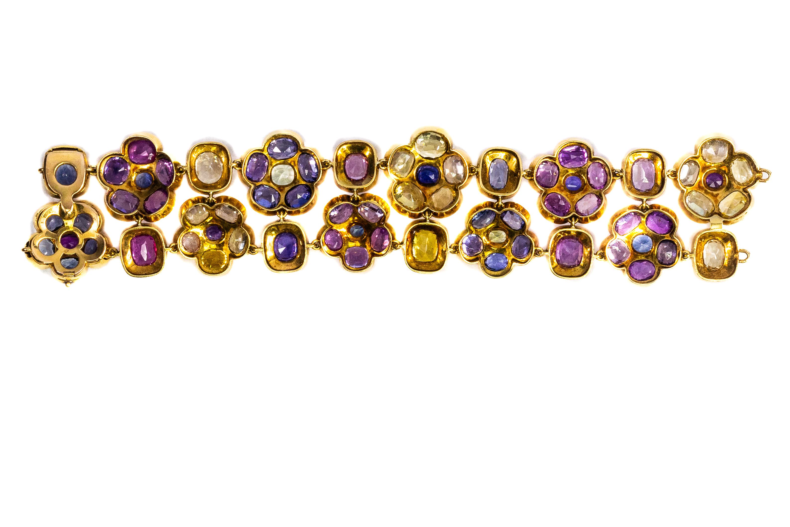 Retro René Boivin Multi-Colored Sapphire Floral Bracelet For Sale