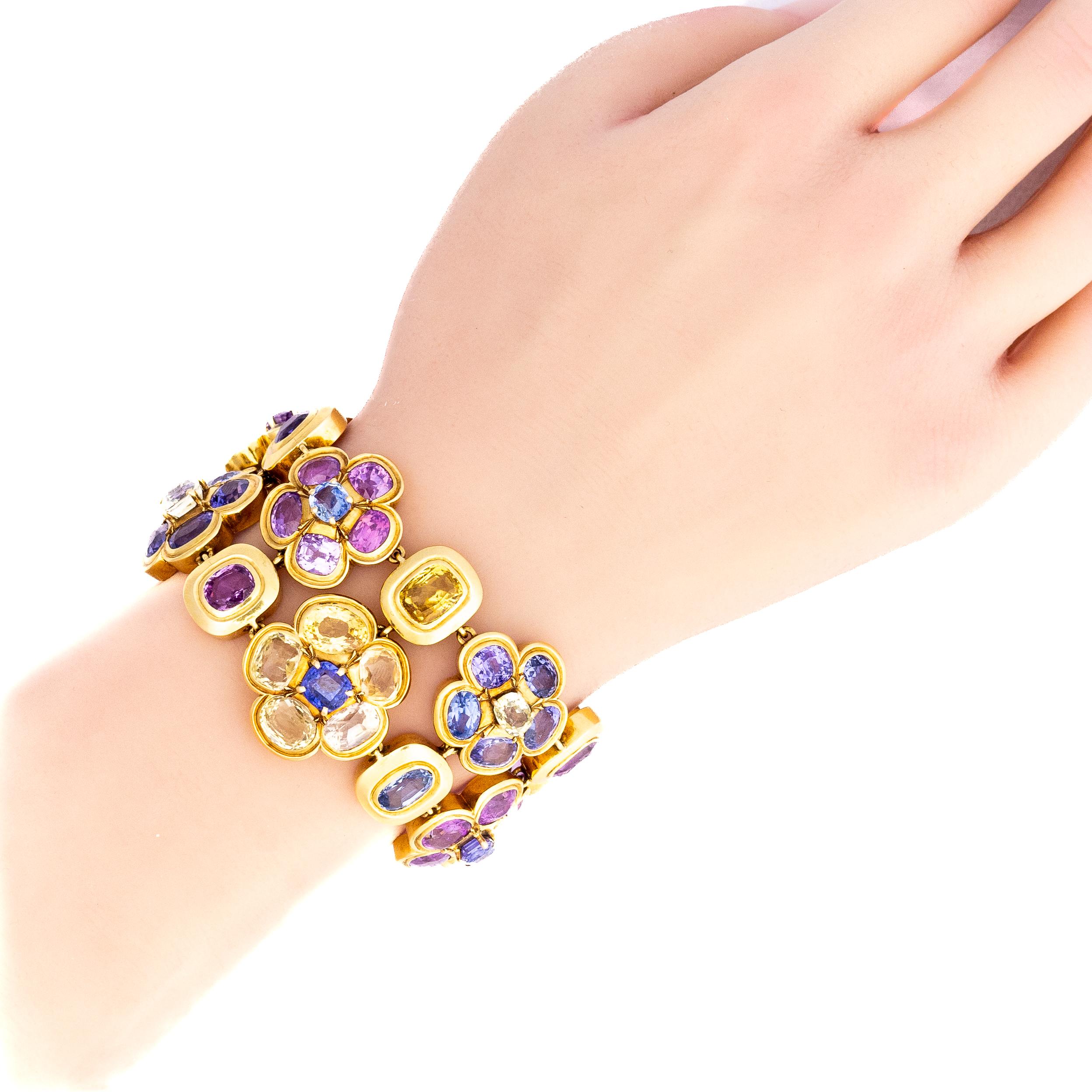 Round Cut René Boivin Multi-Colored Sapphire Floral Bracelet For Sale