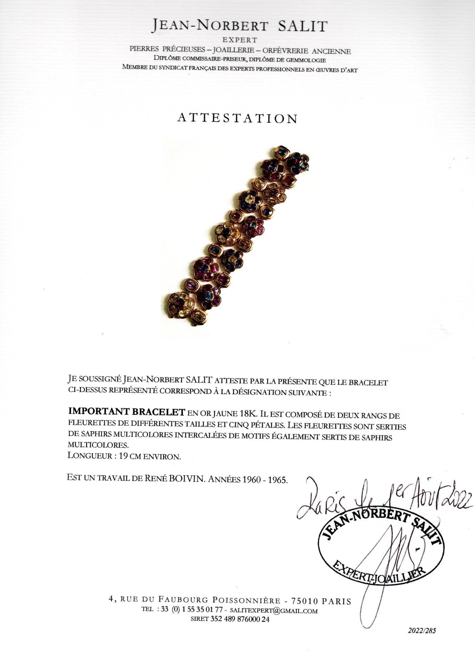 René Boivin Multi-Colored Sapphire Floral Bracelet In Excellent Condition For Sale In New York, NY