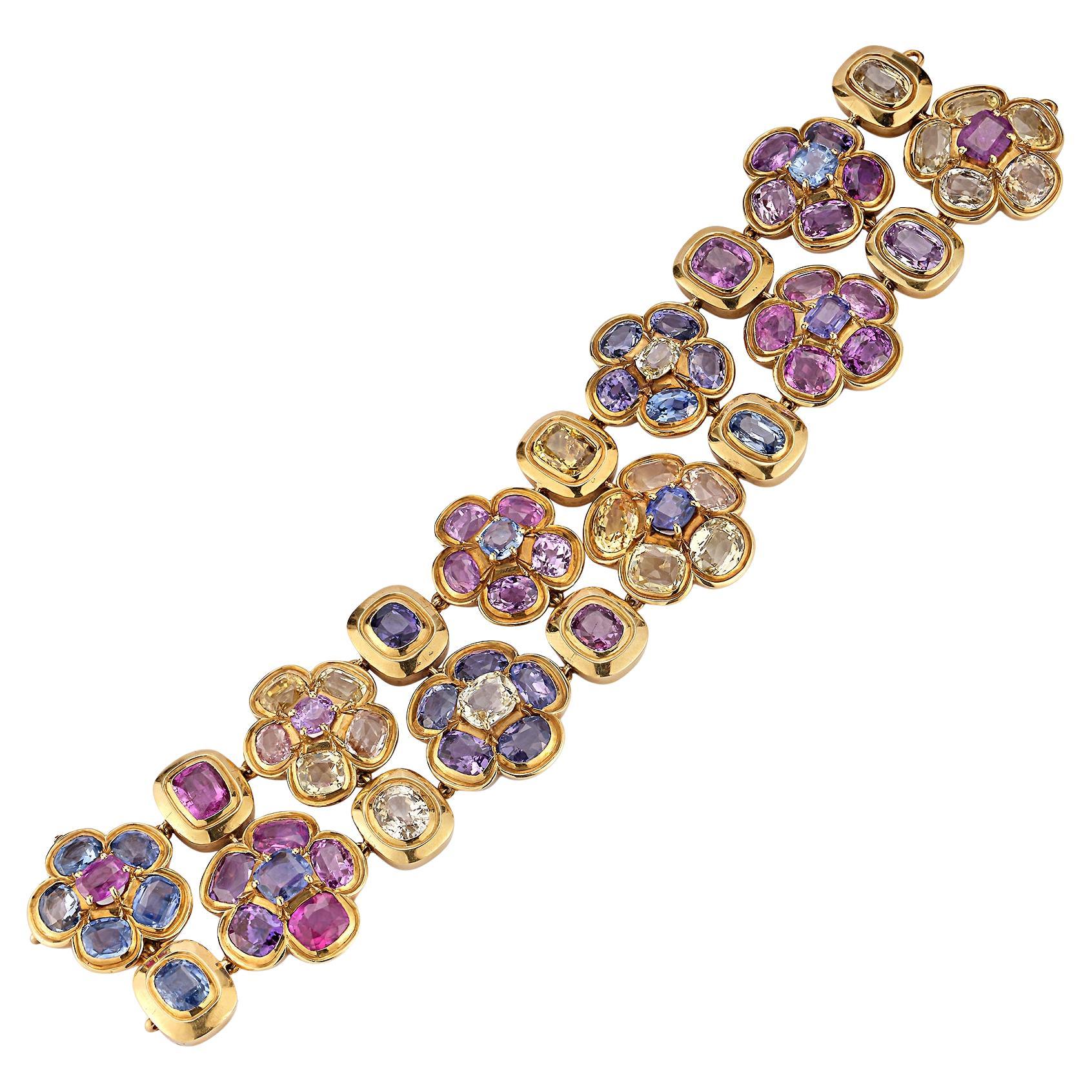 René Boivin Multi-Colored Sapphire Floral Bracelet For Sale