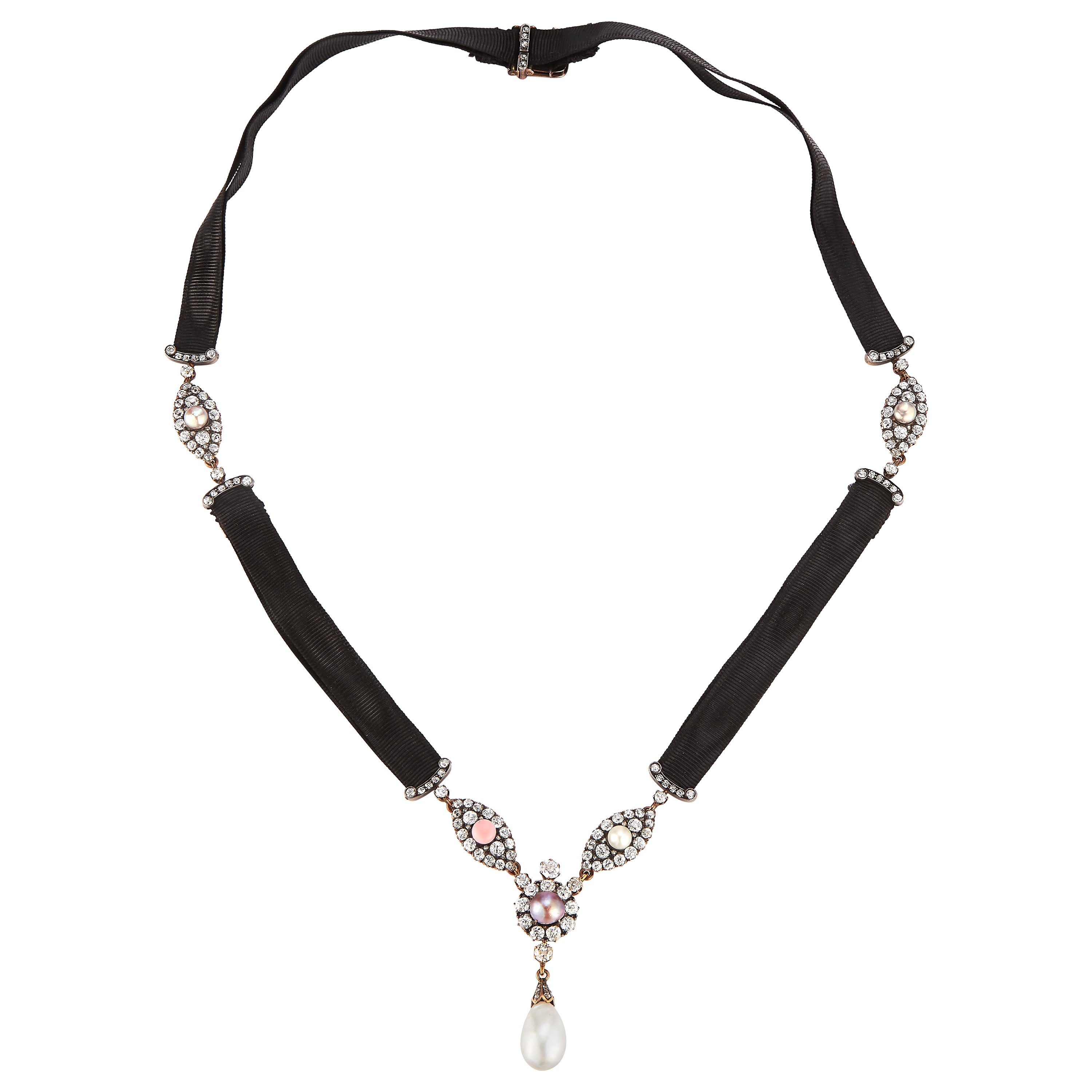 Halskette aus Naturperlen und Diamanten von Rene Boivin im Angebot