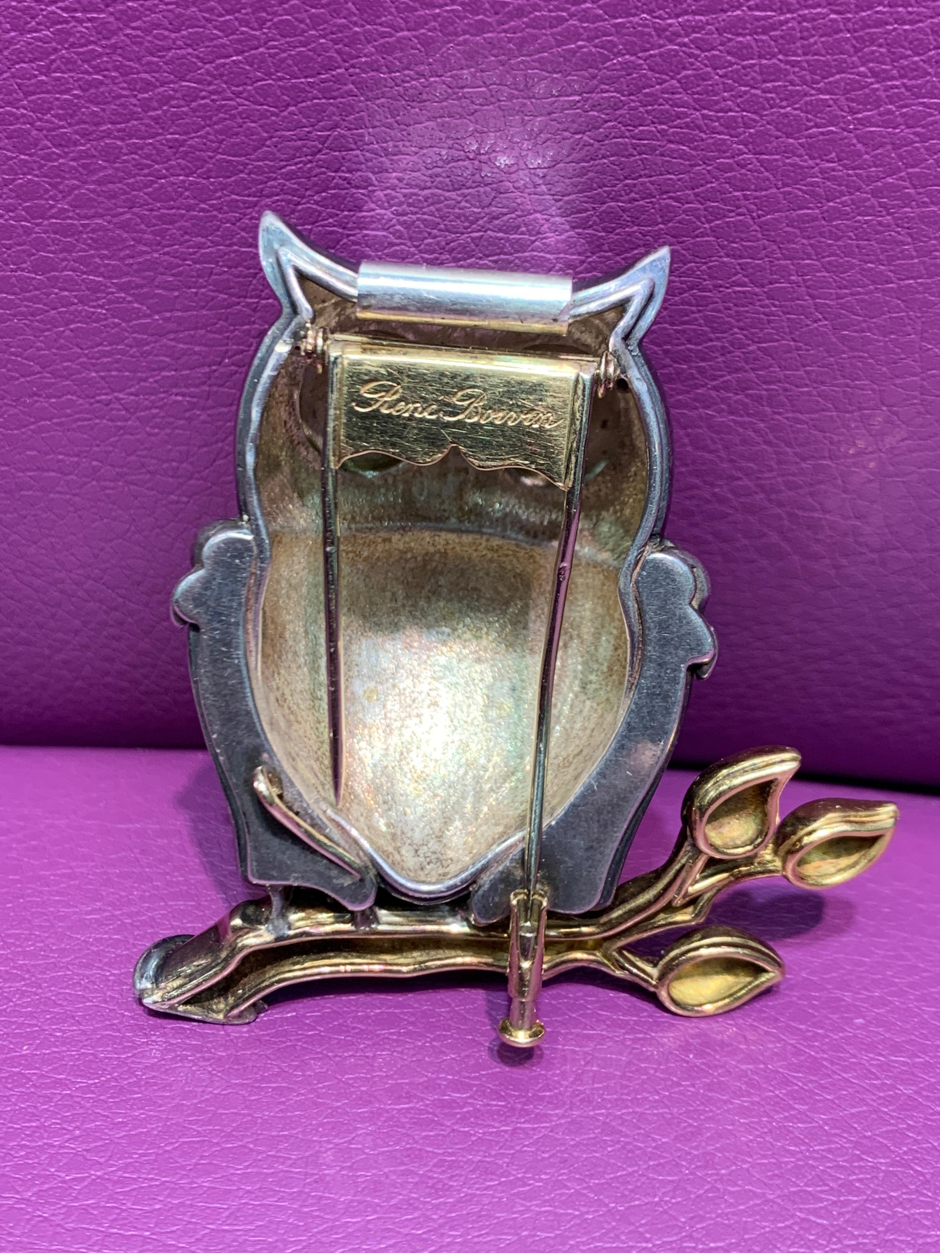 Rene Boivin Owl Brooch In Excellent Condition For Sale In New York, NY