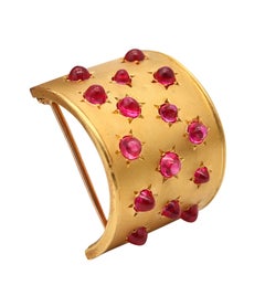 RENE BOIVIN Paris 1940 Broche pendentif convertible Art déco en or 18 carats et rubis