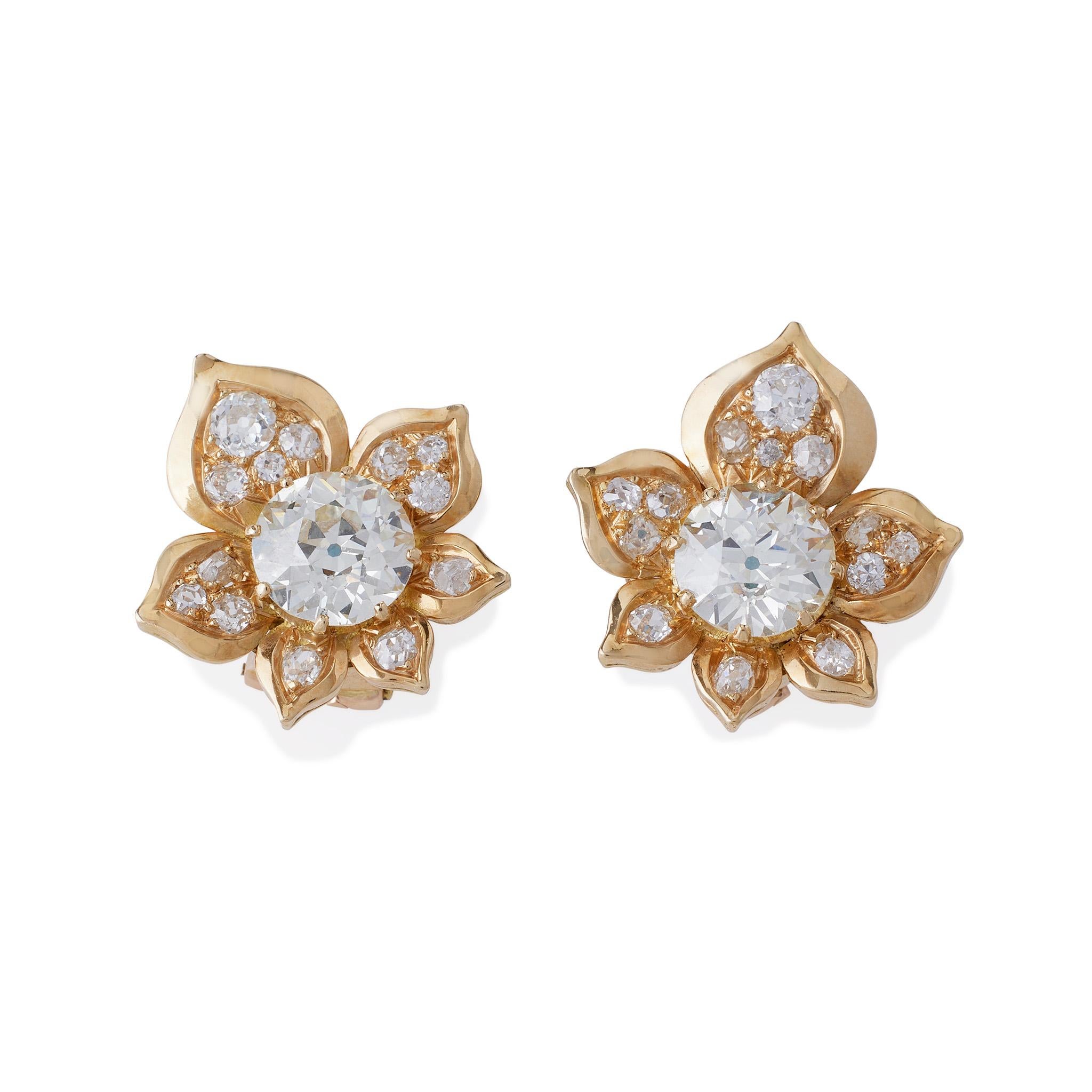 Women's or Men's René Boivin Paris Diamond Leaf Earrings