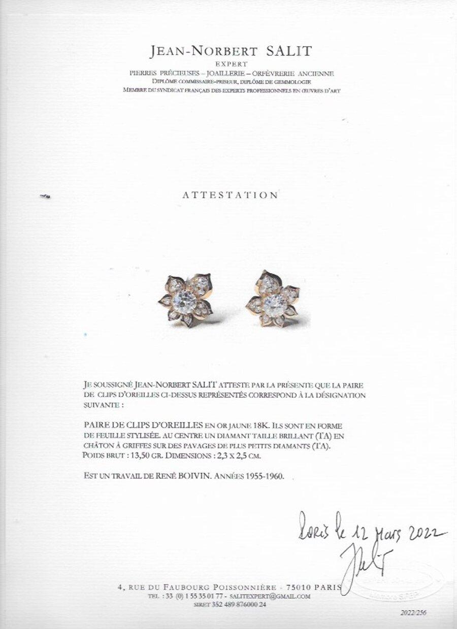 René Boivin Paris Diamond Leaf Earrings 1