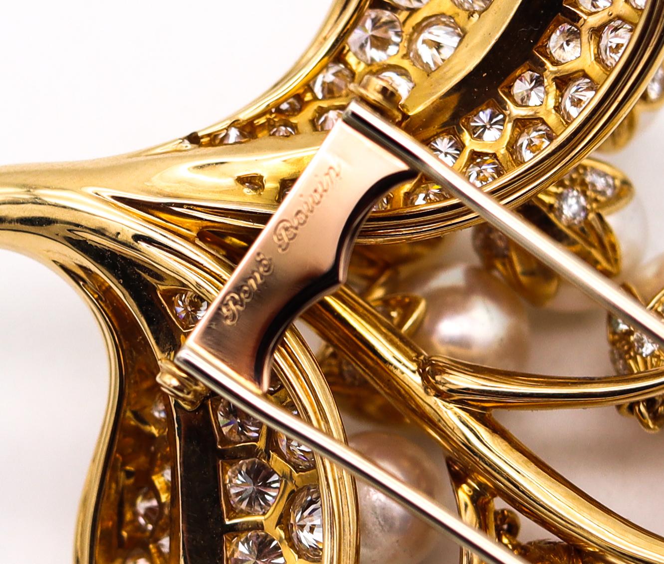 Rene Boivin Paris Edelstein-Brosche aus 18 Karat Gold mit 14,09 Karat Diamanten und Perlen im Angebot 1