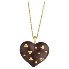 Rene Boivin Paris Vintage Natural Wood Gold Heart Pendant Necklace