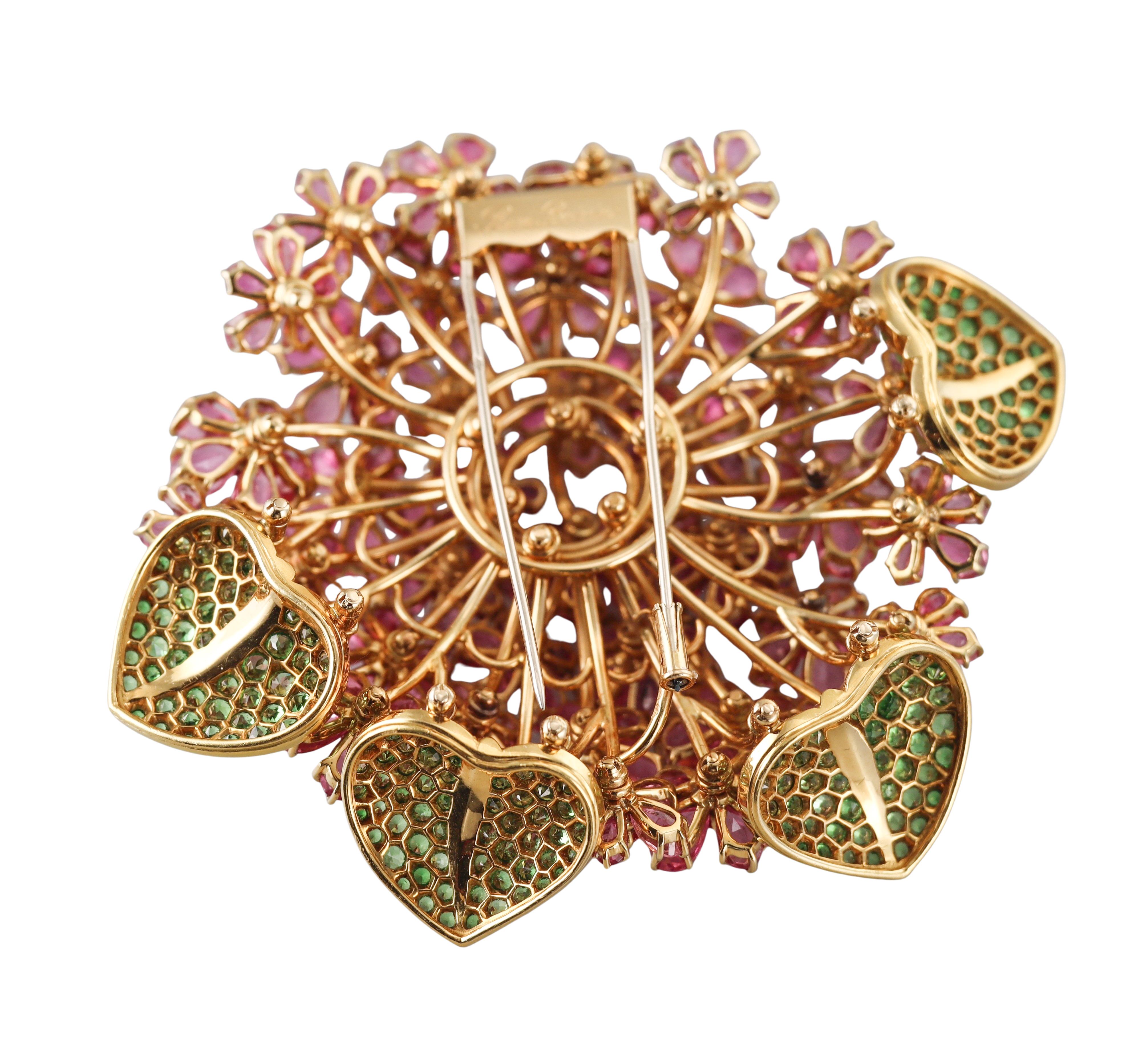Donna René Boivin Zaffiro Rosa Tsavorite Granato Rubino Oro Spilla a Fiore Grande in vendita