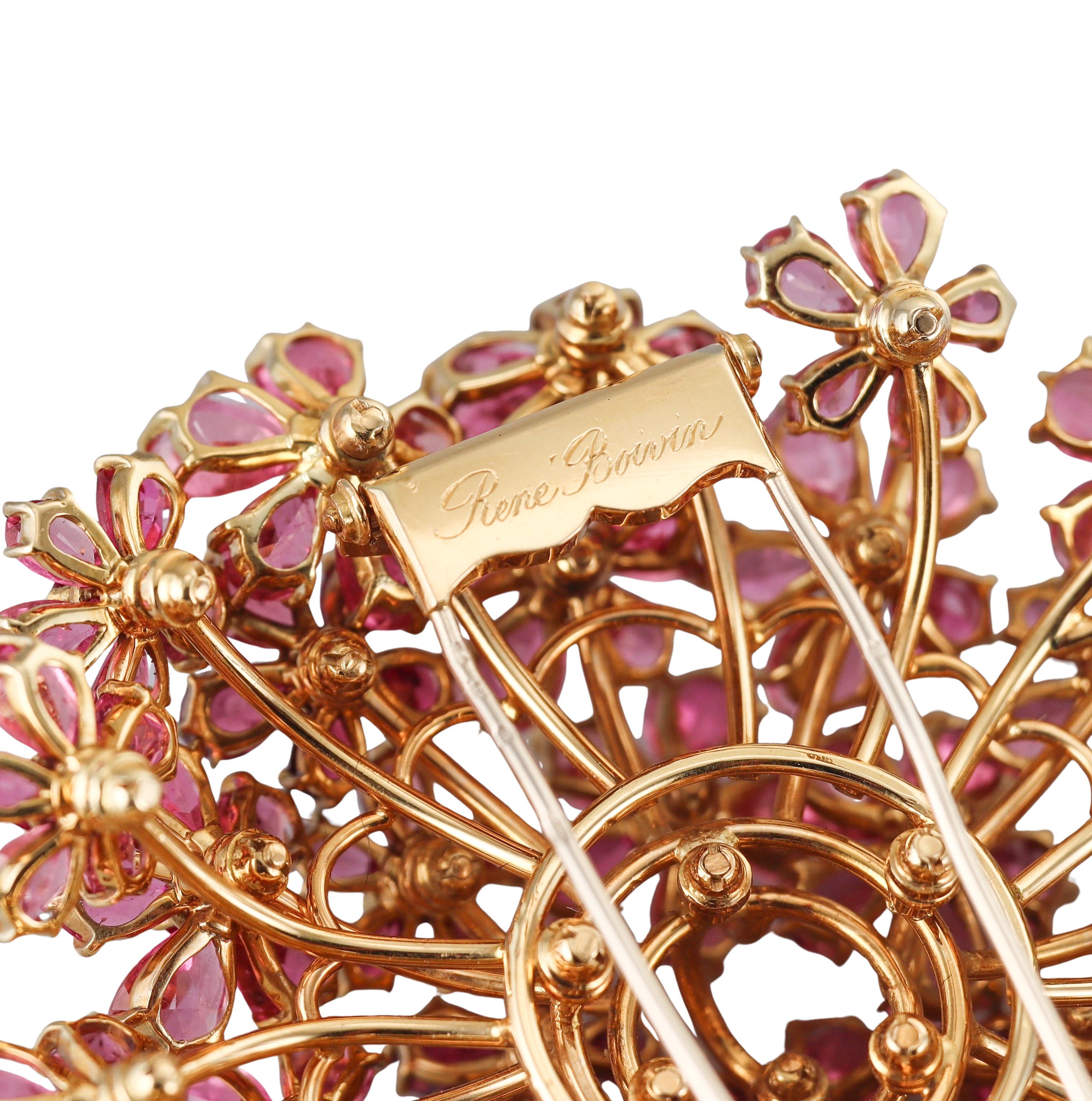 René Boivin Zaffiro Rosa Tsavorite Granato Rubino Oro Spilla a Fiore Grande in vendita 1