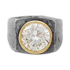 René Boivin Ring, Silver and Gold Set with a 2.96 Carat Diamond