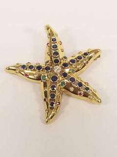 René Boivin Sapphire, Diamond, Emerald, Ruby and Gold Starfish Brooch