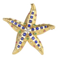 René Boivin Sapphire, Diamond, Emerald, Ruby and Gold Starfish Brooch