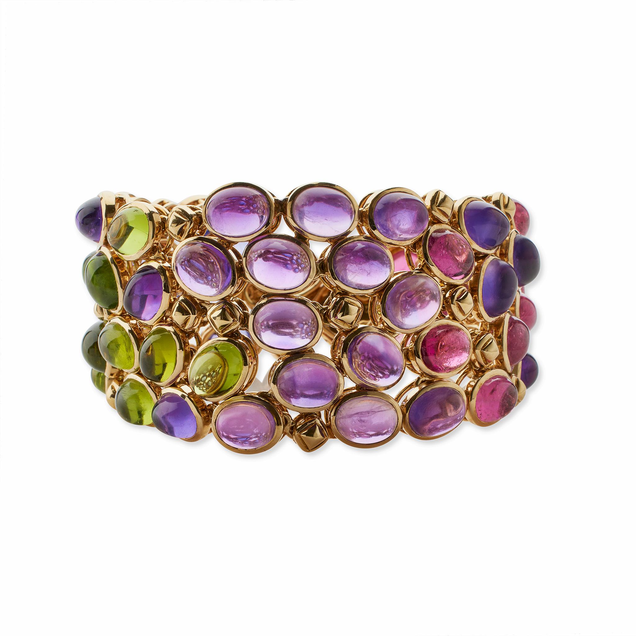 René Boivin Sapphire, Pink Tourmaline, Peridot and Amethyst Bracelet In Excellent Condition For Sale In New York, NY