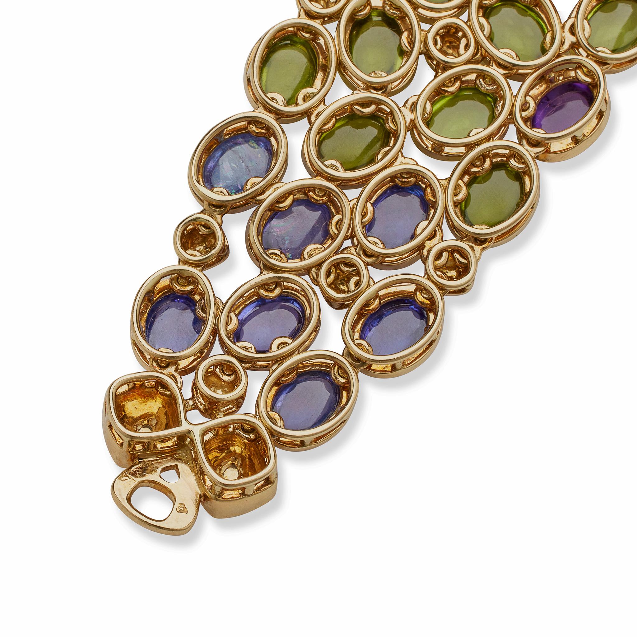 René Boivin Sapphire, Pink Tourmaline, Peridot and Amethyst Bracelet For Sale 1