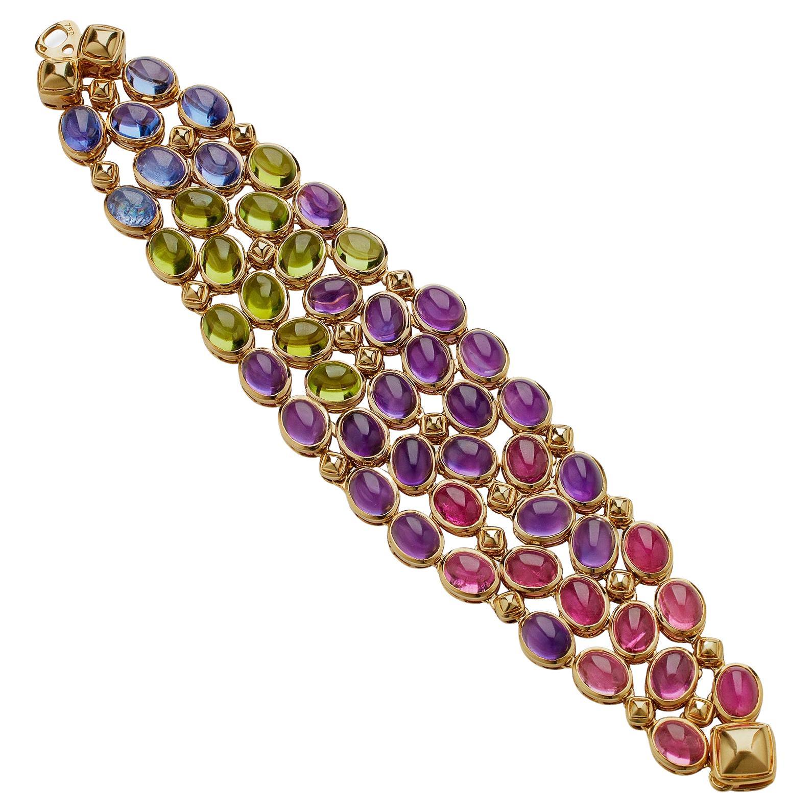 Bracciale René Boivin con zaffiro, tormalina rosa, peridoto e ametista