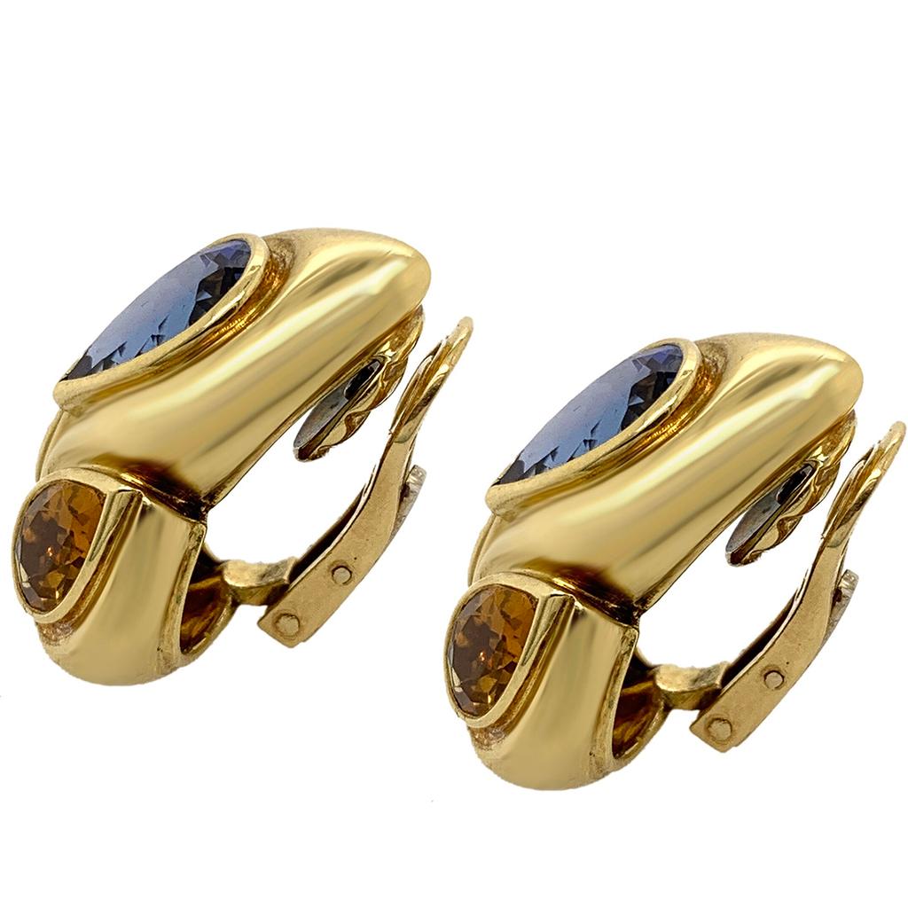 Ohrringe aus 18 Karat Gold mit Tansanit und Citrin von Rene Boivin für Damen oder Herren im Angebot