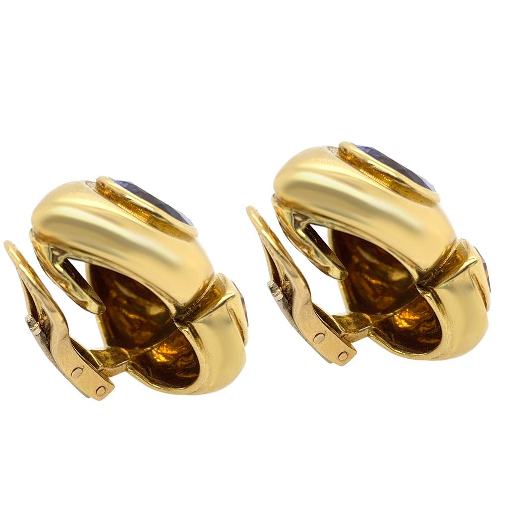 Women's or Men's Rene Boivin Tanzanite Citrine and 18 Karat Gold Earrings For Sale