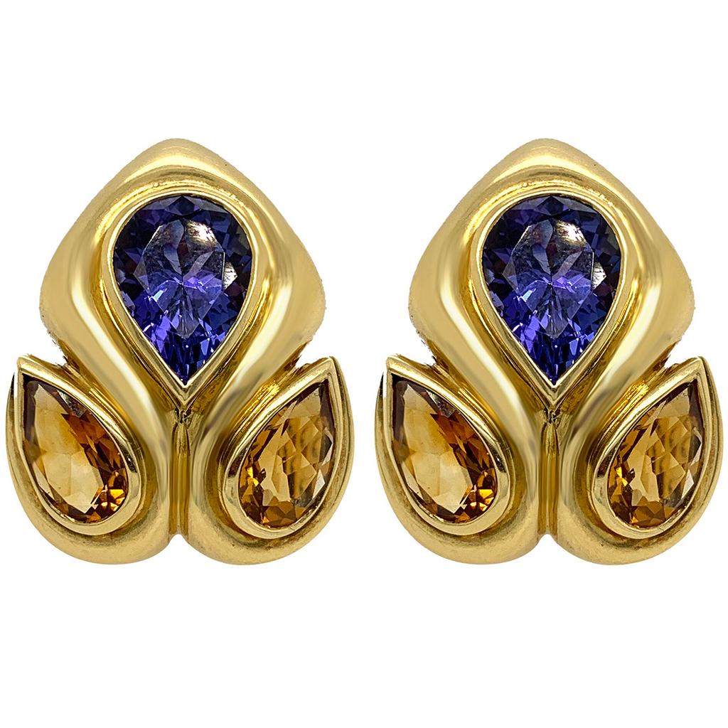 MATERIAL: 18k Gold
Punzierungen: Boivin, Herstellermarke (RB mit Schlange in der Mitte), G & Co, 750, französische Prüfmarke für 18K Gold, SDGD
Edelstein: 4ct Citrin und 4ct Tansanit
Herkunftsort: Frankreich
Abmessungen: H 3/4