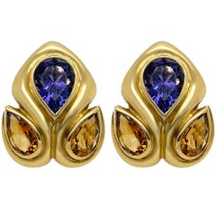 Rene Boivin Tanzanite Citrine and 18 Karat Gold Earrings