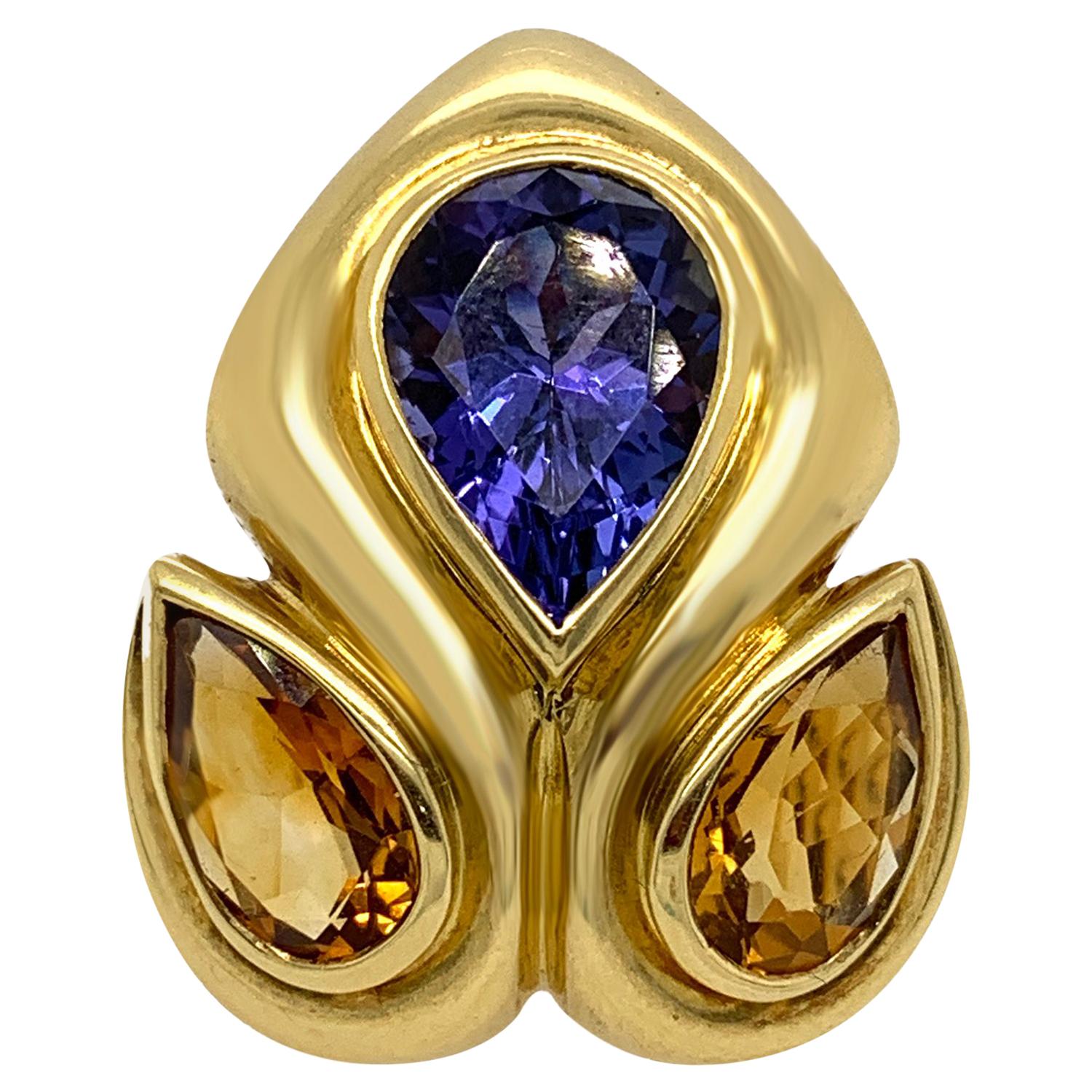 Rene Boivin Boucles d'oreilles en or 18 carats, tanzanite et citrine