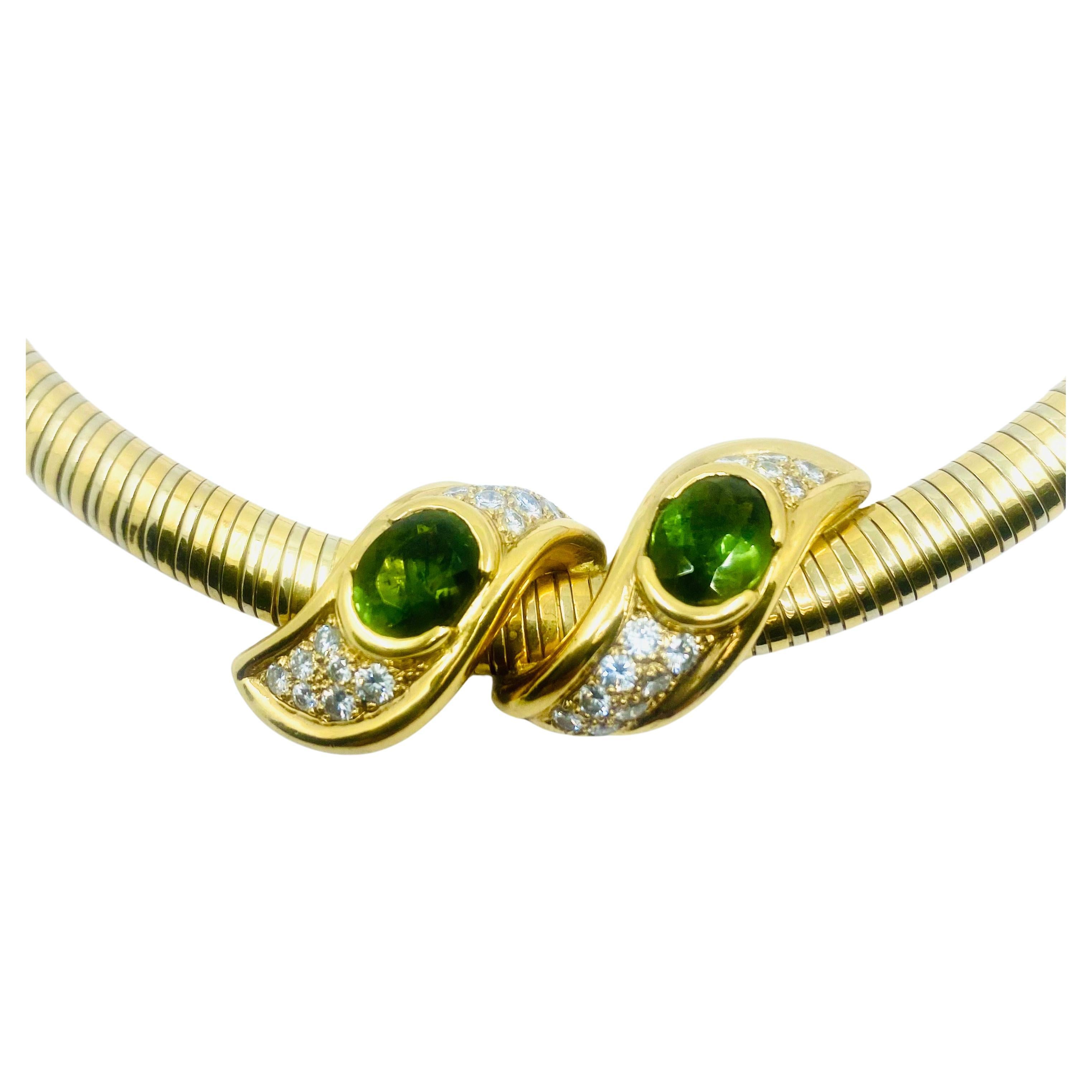Rene Boivin Tubogas Vintage Necklace Two-Tone Gold Peridot Diamond For Sale 1