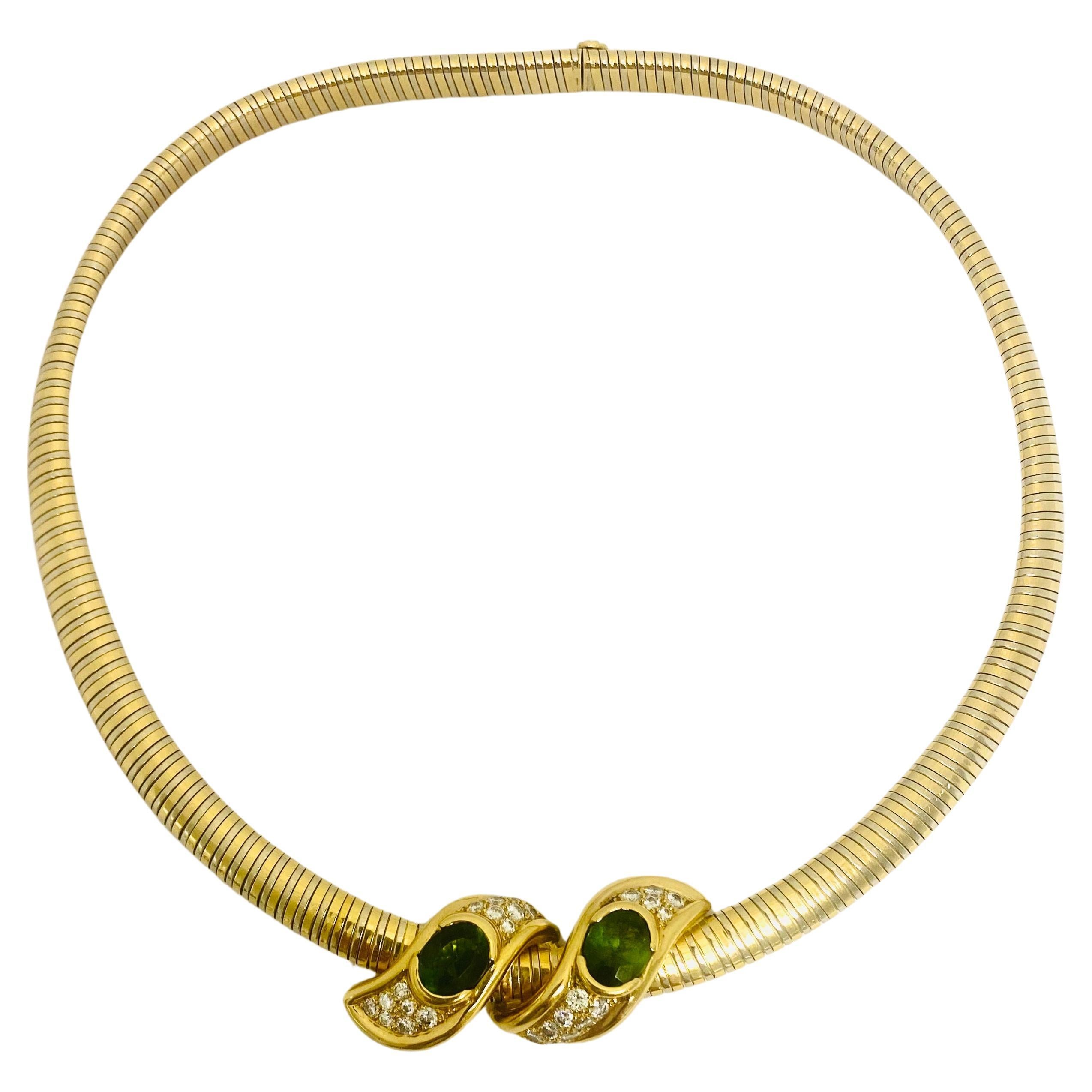 Rene Boivin Tubogas Collier vintage en or bicolore avec péridots et diamants