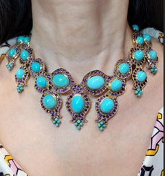 Rene Boivin Collana con ametista e turchese in oro giallo 18 carati, circa 1965