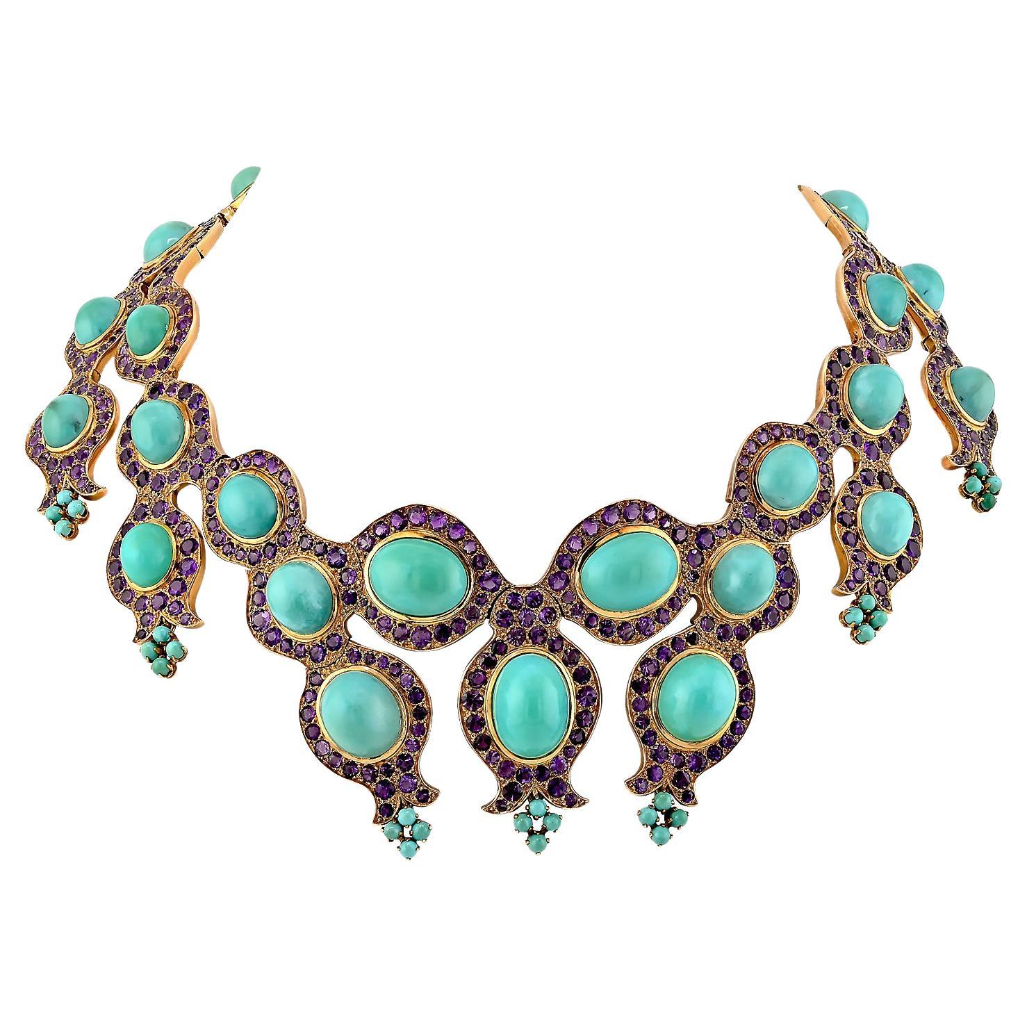 Rene Boivin Collar de amatista turquesa en oro amarillo de 18 quilates, circa 1965