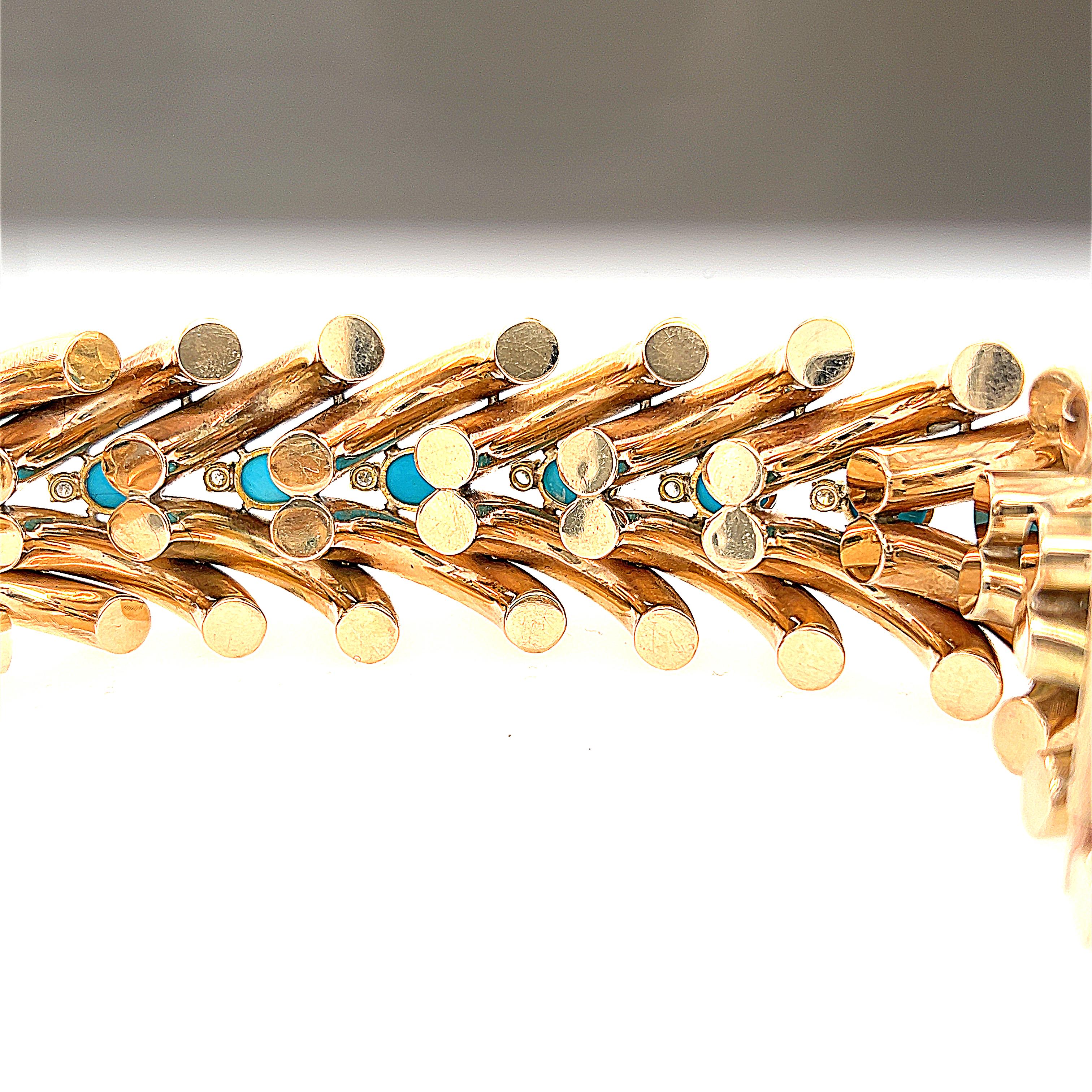 Retro René Boivin Turquoise, Diamond and 18K Gold Bracelet