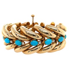 René Boivin Turquoise, Diamond and 18K Gold Bracelet