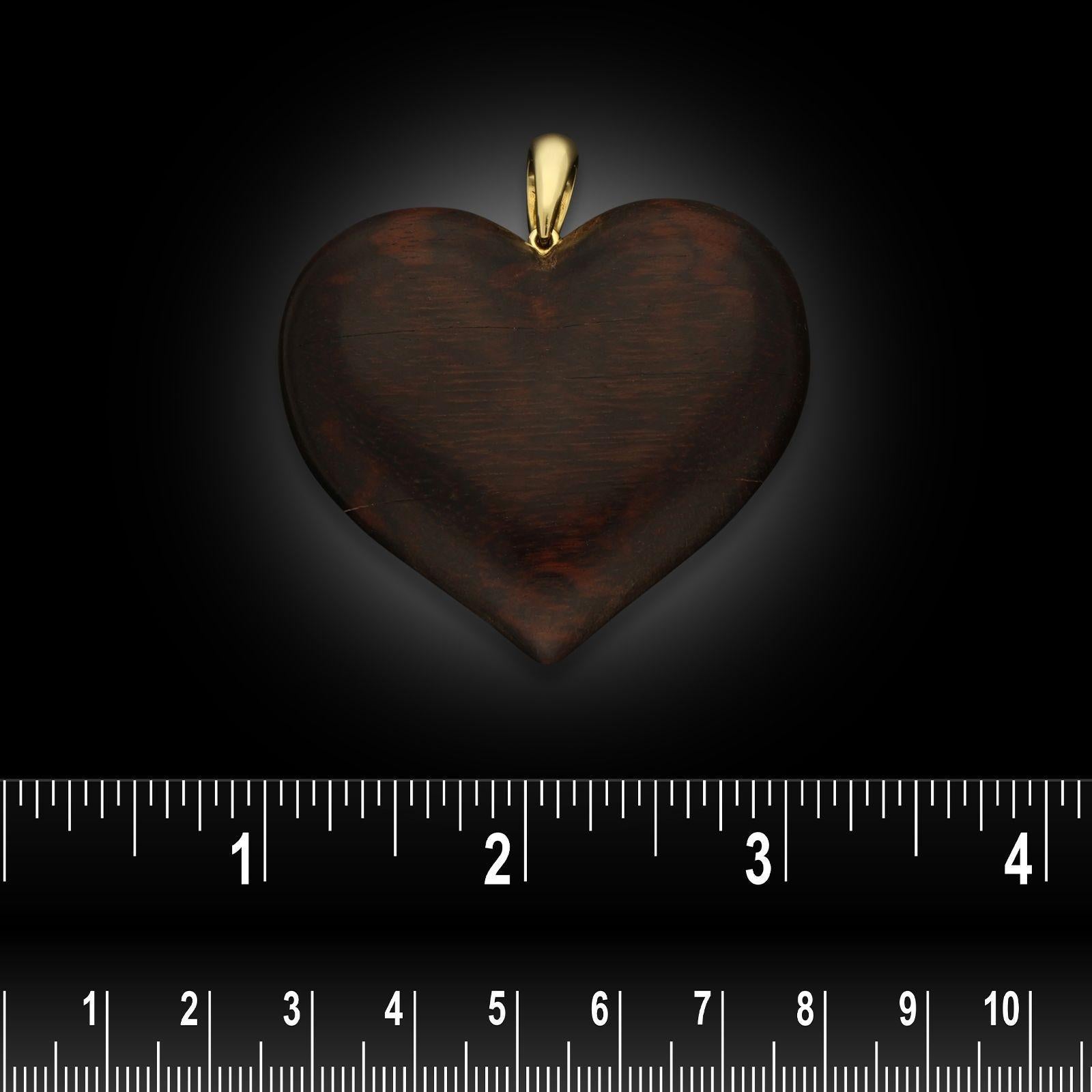 René Boivin Vintage 18ct Yellow Gold and Wooden Bombé Heart Pendant Circa 1970 1