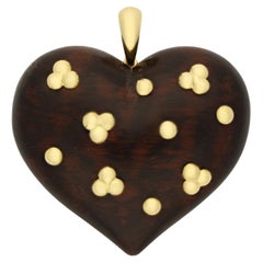René Boivin Vintage 18ct Gelbgold und Holz Bombé Herz-Anhänger CIRCA 1970