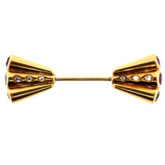 Rene Boivin Yellow Gold Diamond and Ruby Retro Jabot Pin