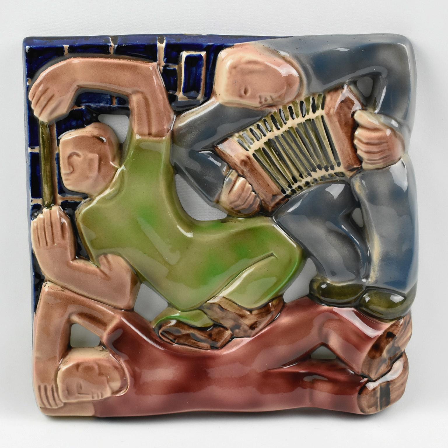 Rene Boschmans for Coceram Cubist Ceramic Tile Sculpture with Masonic Sign, 3pc For Sale 5