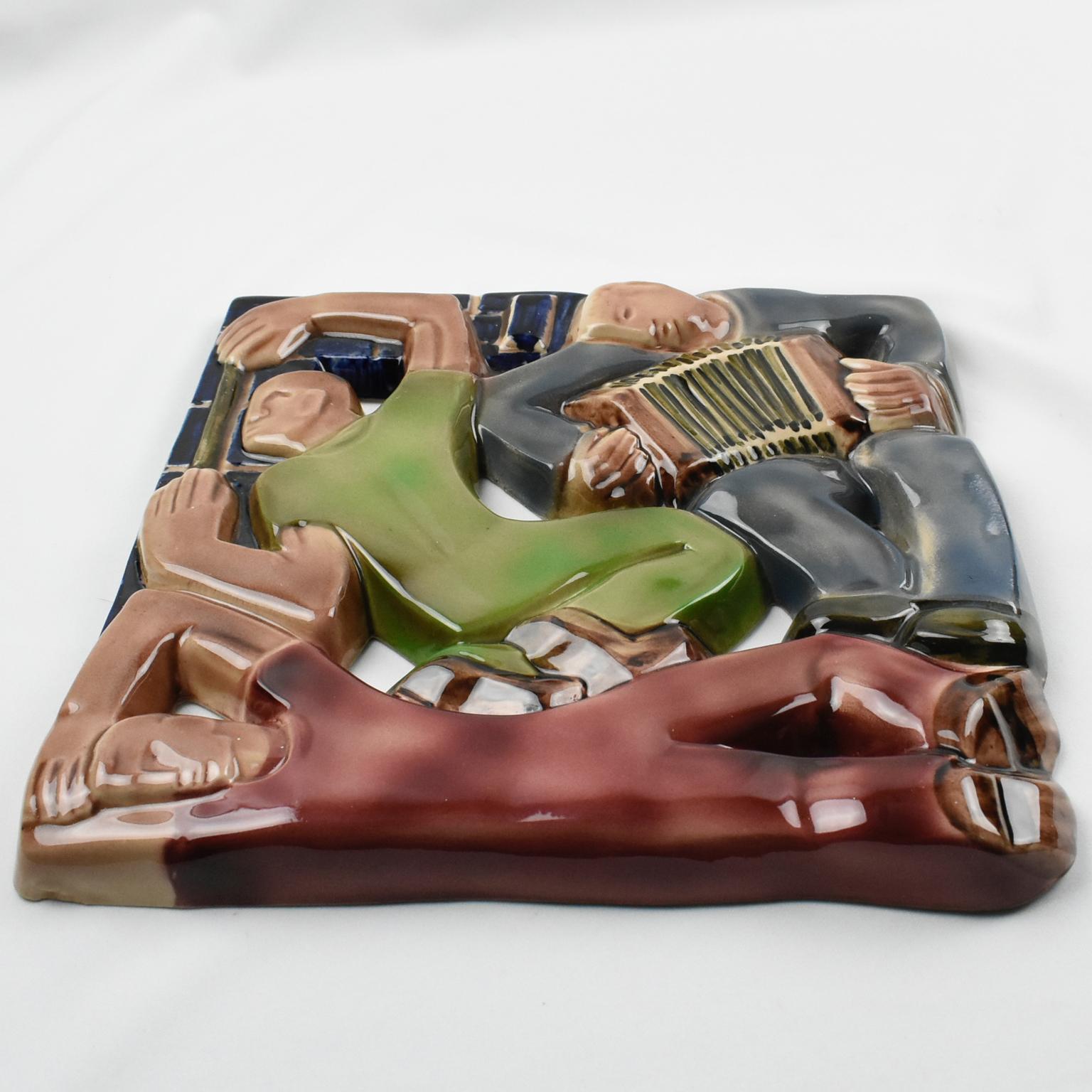 Sculpture en céramique cubiste Rene Boschmans pour Coceram avec enseigne maçonnique, 3 pièces en vente 4